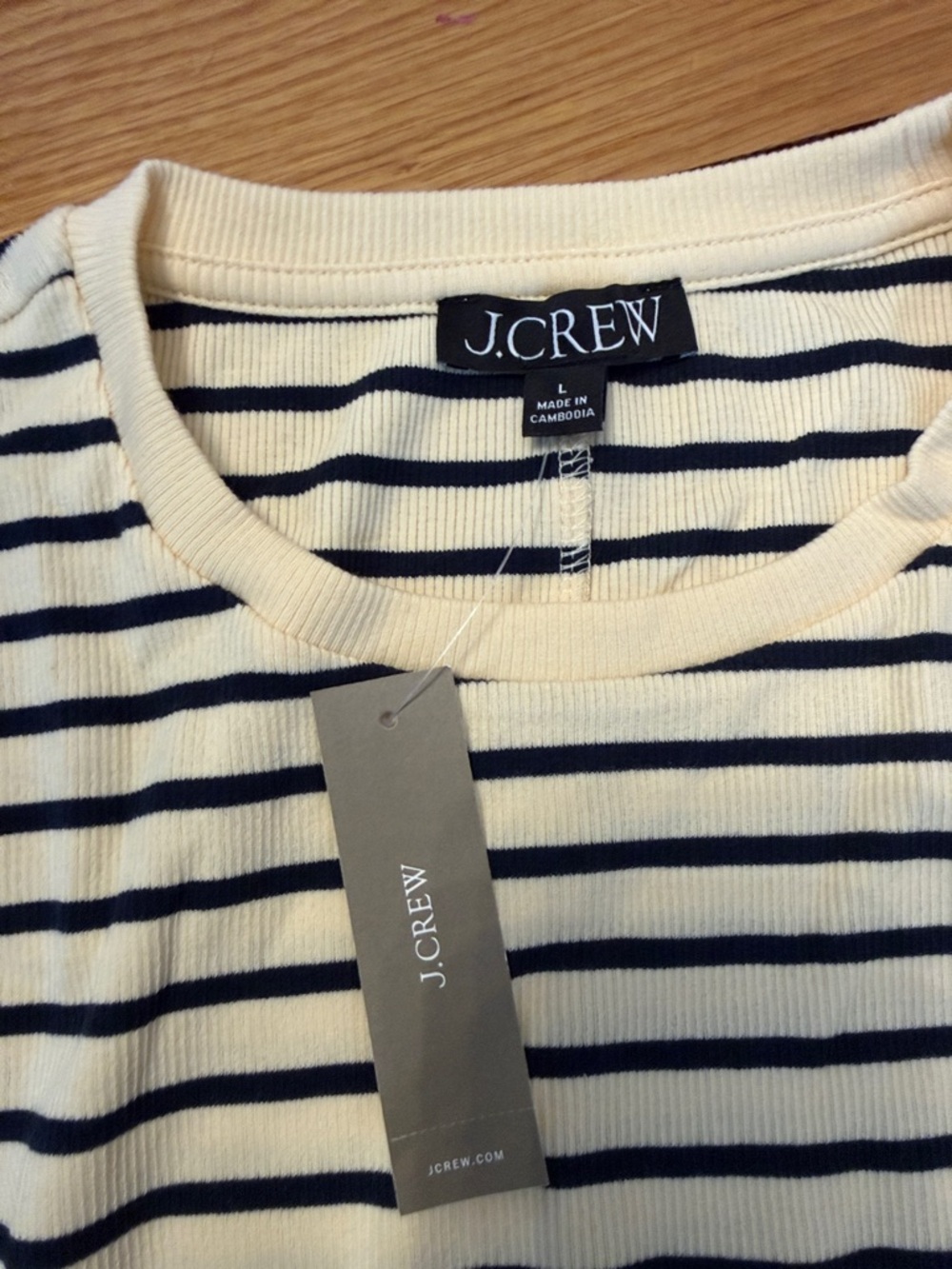 J. Crew Navy & Cream Striped Long-Sleeve Crewneck NWT large - Picture 2 of 3